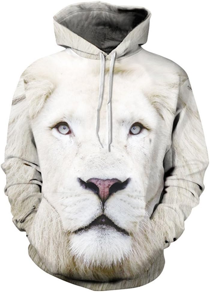 Cavinsle Men Women Hoodies 3D Print Big Lion Face Sweatshirts with Cap Winter Hoody Tops