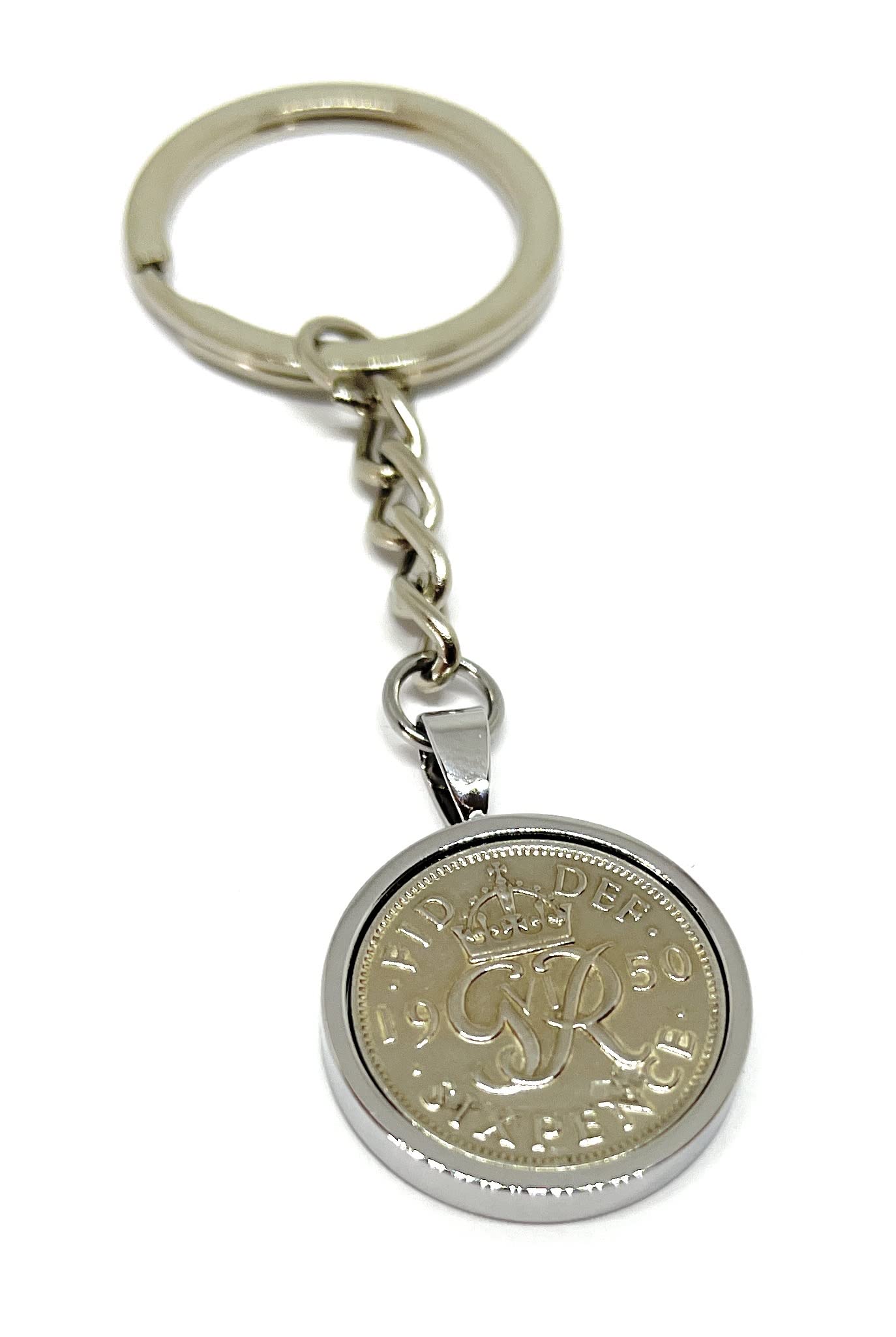 1950 76th Birthday Gift British Sixpence Keyring- Mum, Dad, Brother, Sister- 76th Birthday Coin, Sixpence Coin, 76th Anniversary Silver