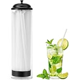 13.77 inch Straw Holder for Standard &amp; Long Bended Size Drinking Straws,Straw Dispenser for Counter With Black Lid,Clear Drinking Organizer Container for Kitchen(Straws Include)