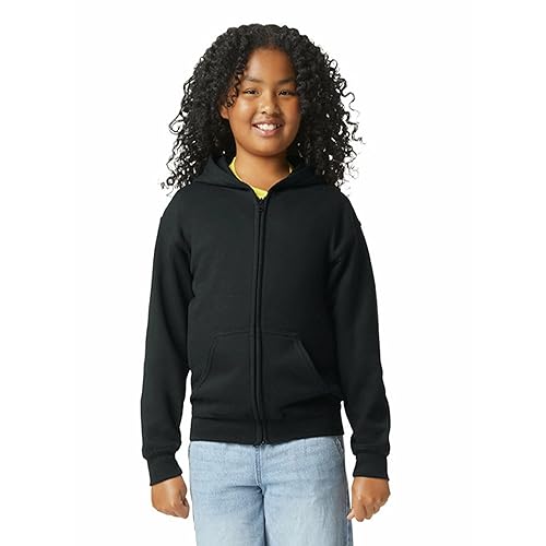 Gildan Youth Full Zip Hoodie Sweatshirt, Style G18600B, Black