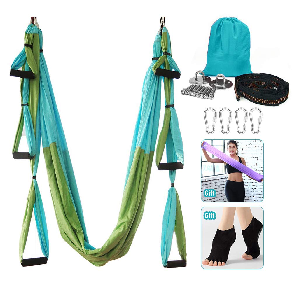 Yoga Hammock, Aerial Yoga Swing Set, Ultra Strong Antigravity Yoga Hammock/Sling/Inversion Tool for Gym Home Fitness (Green&Blue)