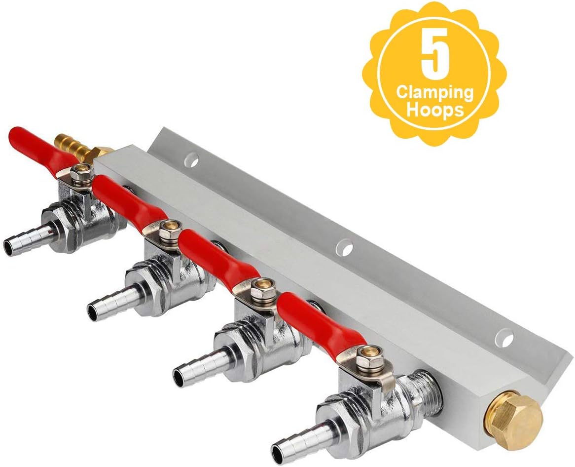 FERRODAY 4 Way Gas Manifold 1/4" Barb CO2 Distributor Manifold With Check Valves For Homebrew (4 way)