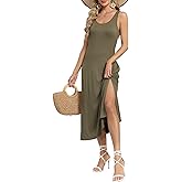 DEARMSROSE Women's Boho Maxi Dress with Pockets Sleeveless Split Floral Summer Sundress for Beach Vacation