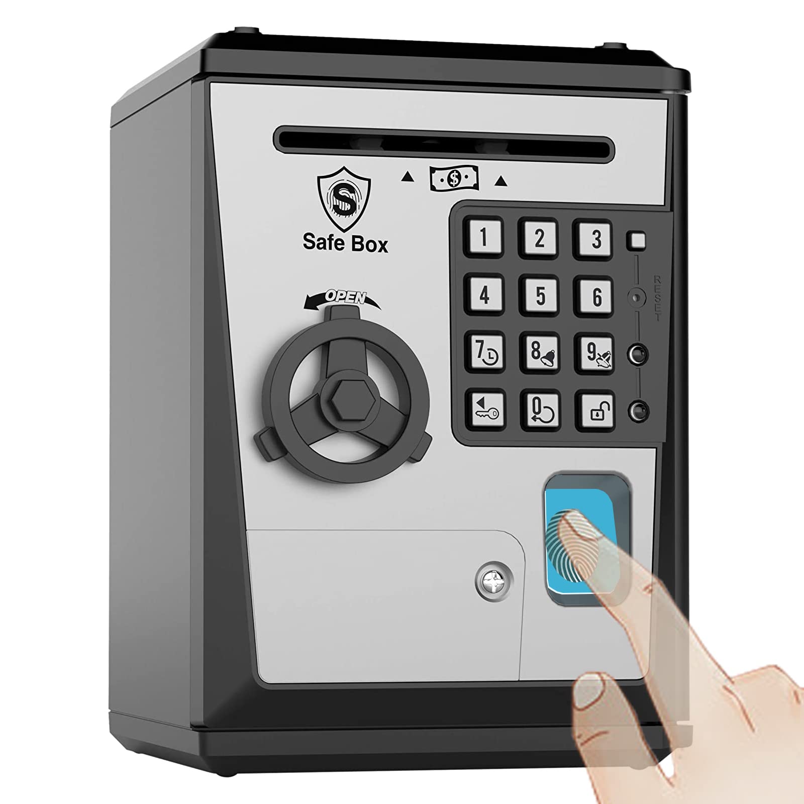 Kids Safe Bank - Piggy Bank with Password and Fingerprint Lock, Voice Money Bank, Cool and Educational Gift for Boys and Girls with Time-Stamped Log of Last Three Accesses