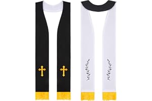 Panitay Embroidered Wedding Reversible Stole with Tassels Clergy Mass Stole with Cross Wedding Pastor Shawl(Black and White,T