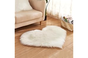 ZuTKekon Faux Fur Sheepskin Heart Shaped Area Rugs, 16"x20" Luxurious Wool Love Floor Carpets Bathroom Non-Slip Mat for Home Decor Nursery Living Room Bedroom Pet Kids and Baby Room (White)