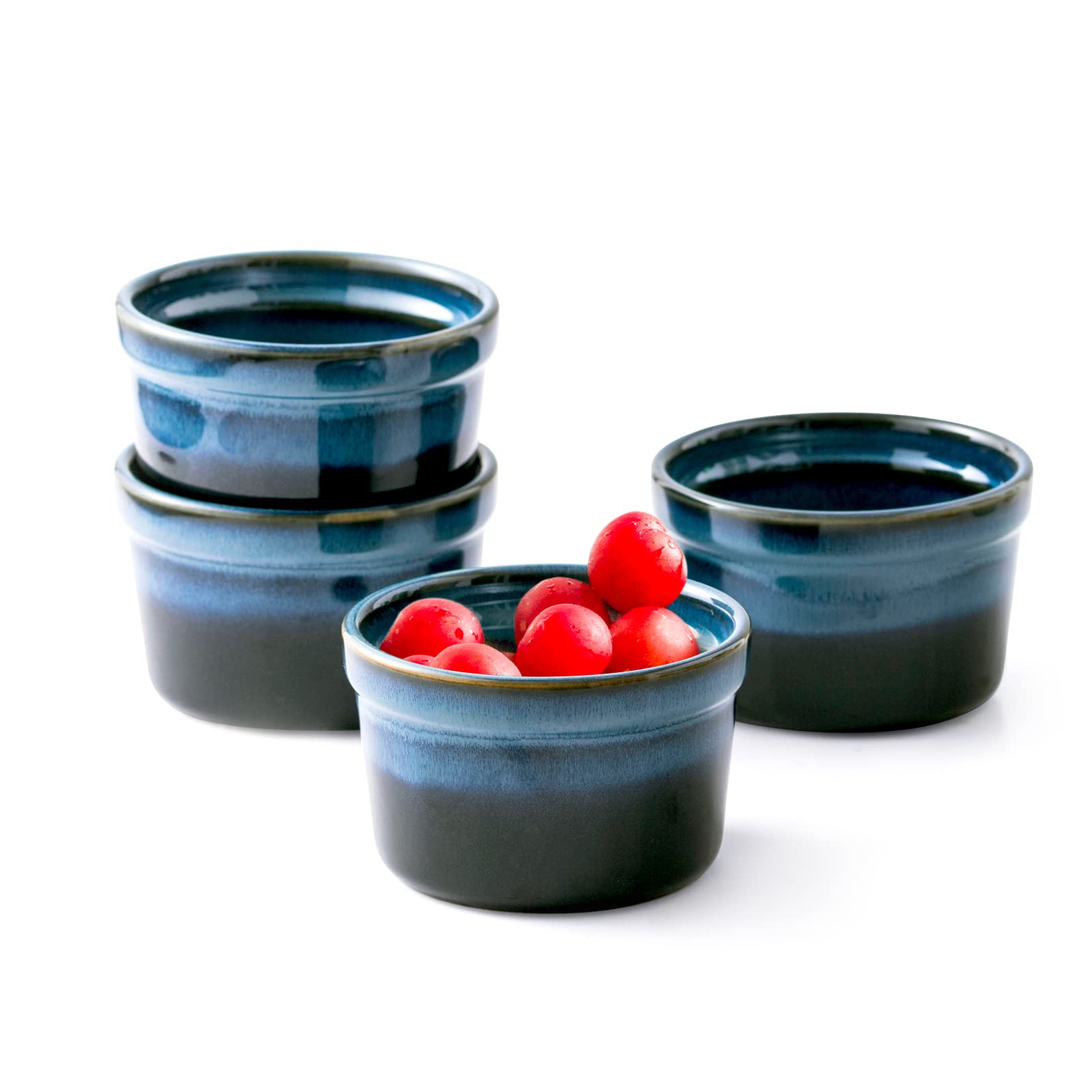 Soufflé Dishes Set of 4, 10oz Baking Dishes Ramekins, Baking Sets for Custard, Pudding, Souffle Cups, Oven/Dishwasher Safe, Reactive Glaze, Star-​blue