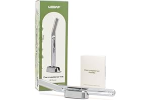 Leaf Shave | Leaf Dermaplaner Kit, All-Metal Reusable Dermaplane Razor and Exfoliating Tool for Women, Includes Matching Stand and 10-Pack of Refills - Chrome