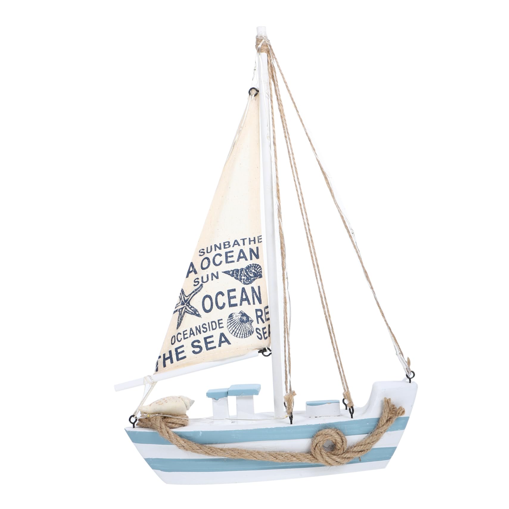 Garneck Sailboat Model Decoration Wooden Sailing Boat Home Decor Set Beach Nautical Design Mediterranean Wooden Sailboat Model with LED for Decoration
