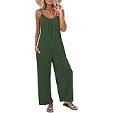 LILBETTER Women Jumpsuits Casual Sleeveless Spaghetti Strap Boho Wide Leg Rompers with Pockets