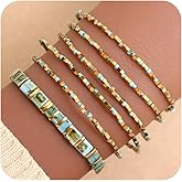 Agriajun Gold Green Turquoise Yellow Tan Red Pink Black Tila Small Beaded Stack Bracelets Set for Women, Boho Handmade Flat Beads Bracelet Holiday Prom Accessories Jewelry Gift