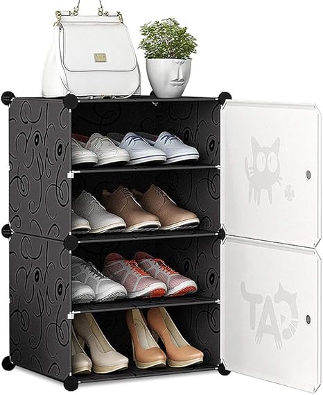 Amazon 在庫一掃セール シューズボックス 1列と4レベル 靴収納ボックス シューズ収納ラック Diyブーツラック 下駄箱 玄関収納 シューズラック 靴箱 幅44 奥行32 高さ65cm 組み立て式 防塵 防汚 防水 かび対策 大容量 おしゃれ 省スペース ブラック ホワイト