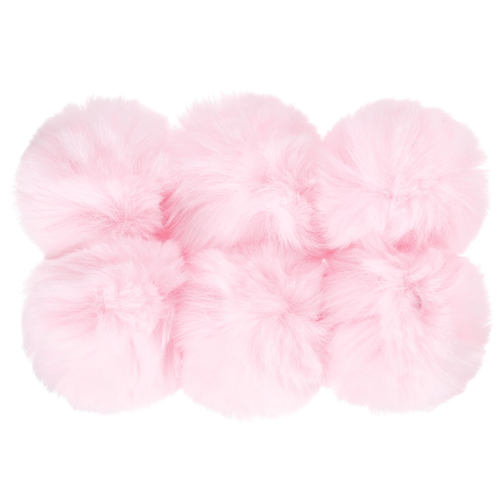 Faux Fur Pom Poms for Hats, 6 Pcs Fluffy Soft Fur Poms Balls for Keychain Knitting Hats DIY Scarves Gloves Bag Christmas, Pink