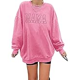 Mama Sweatshirt Women Crewneck Sweatshirt Mama Embroidered Shirts Mom Gift Long Sleeve Pullover Tops