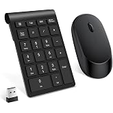 Lekvey Wireless Number Pad, Numeric Keypad and Mouse Combo | 22 Keys &amp; Mouse Set, Share One 2.4G USB, Compact Portable Slim, 10 Key Numpad, for Laptop, Mac, Notebook, PC, Computer, Black
