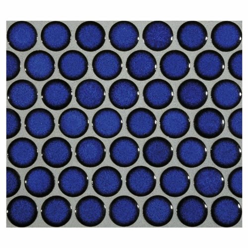 12x12 Cobalt Blue Porcelain Penny Round Glossy Look for Bathroom Floors and Walls, Kitchen Backsplashes, Pool Mosaic Tile
