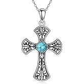 SHEAISRS Turquoise Cross Necklace for Women Vintage 925 Sterling Silver Religious Pendant Jewelry, Christian Gothic Style Gift
