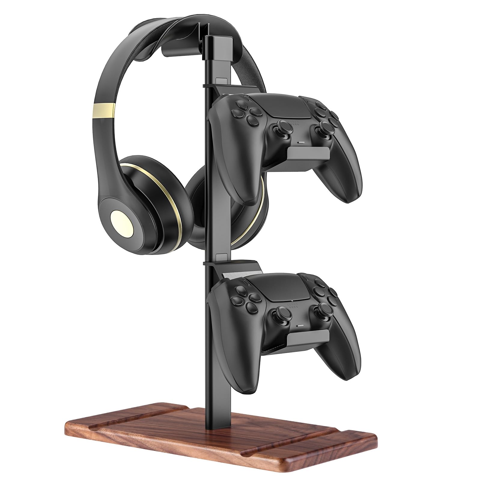 SHUOSUO Controller Holder, Walnut Wood Headphone Stand, Gaming Controller Stand for Xbox PS5 PS4 Switch, Natural Wooden Headset Holder, Universal Desk Game Accessories