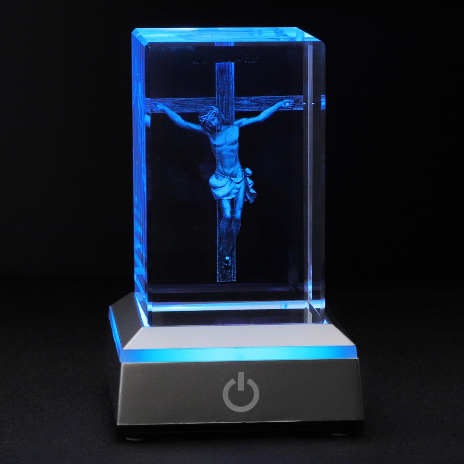 KOMI 3D Crystal Jesus Figurine Statue with LED Light Base, Laser Engraved Jesus Crucifix Statues Religious Gifts for Women Men, Night Light for Bedroom, Christian Catholic Home Decor