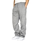 A WATERWANG Men's Fleece Sweatpants Casual Joggers Cotton Loose Fit Open Bottom Athletic Sweat Pants for Men with Pockets