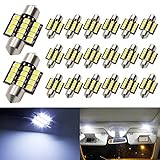 Boodled C5w 31mm(1.25") LED Bulb 3528 12-SMD Chipsets Xenon White Festoon Interior Dome Map Trunk Cargo LED Bulbs Lights DE3175 DE3021 DE3022 3175,6000K~6500K,DC12V(Pack of 20)