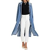 Women's Long Denim Jackets Maxi Trench Coat Jean Jacket with Drawstring Detachable Hoodie