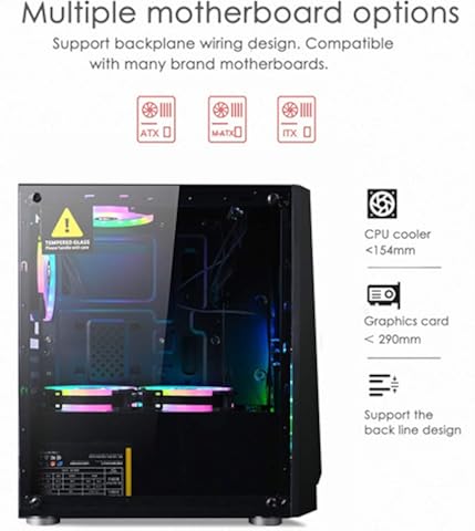 Red tide Panel De La Caja ATX Semitorre para Juegos De PC Caso -Tempered De Cristal De E/S USB 3.0 Integrado RGB De Iluminación, Negro