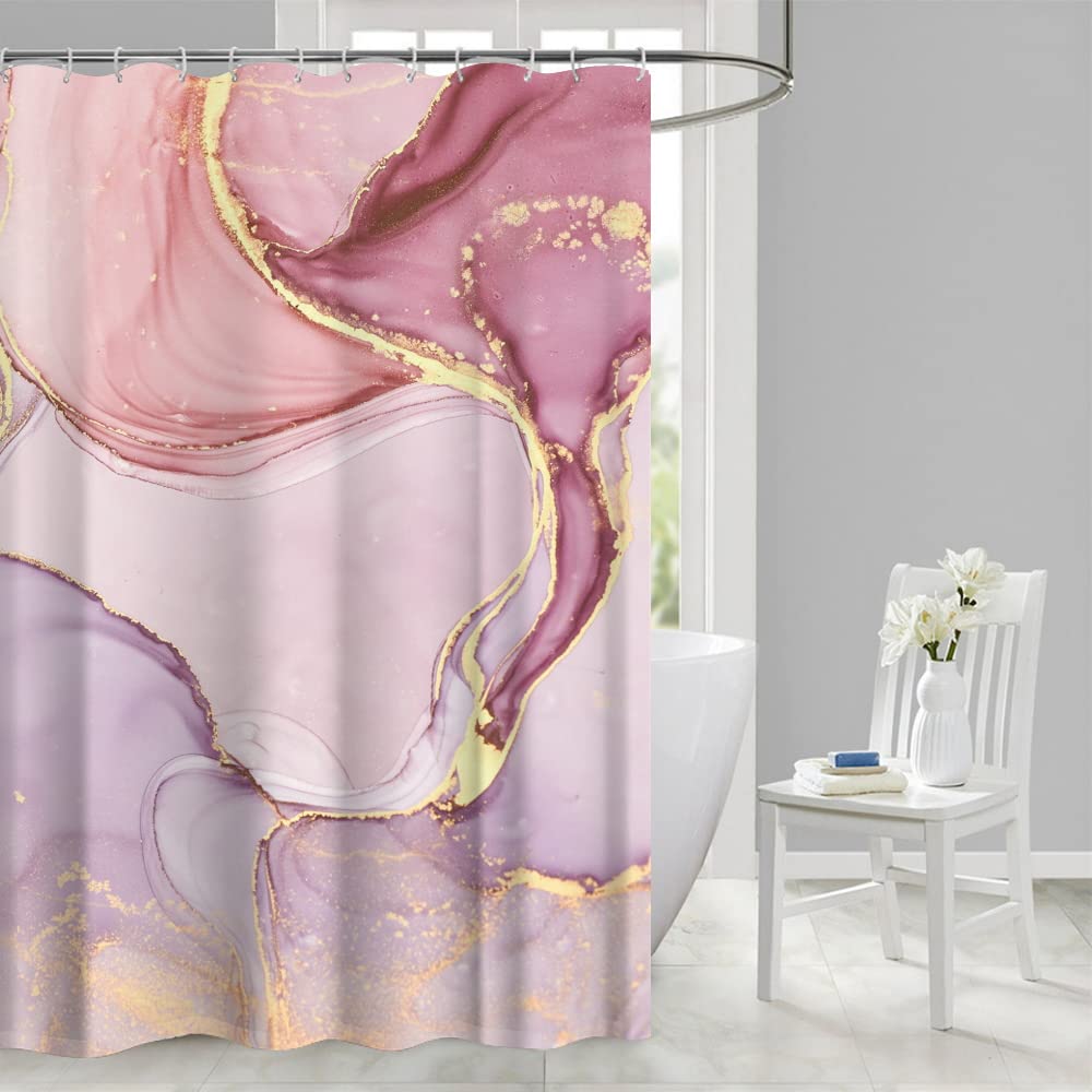 JARAGAR Shower Curtain, Polyester Fabric Waterproof Bathroom Curtains Marble Pattern Shower Curtains Mould Proof Resistant Bath Curtains, 71 x 71 inch (Marble Pink)