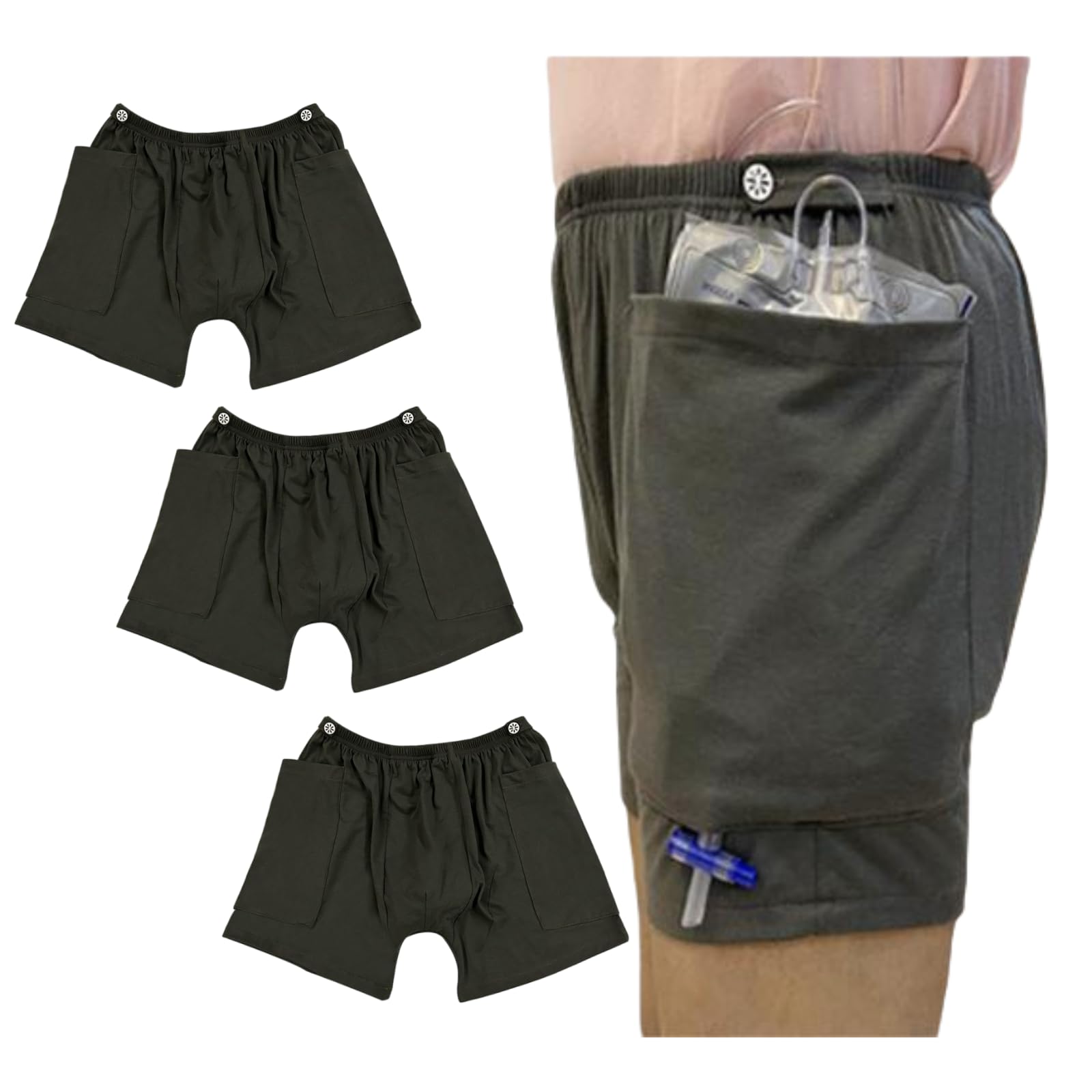 Photo 1 of Incontinence Care Trousers, Catheter Leg Bag Shorts with Urine Bag Pockets for Men/women, Ostomy Drainage Bag Underwear for Elderly(Men-L)