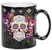 Sweet Gisele | Sugar Skull Ceramic Mug | Heat Activated | Color Changing Coffee Cup | Floral Pattern | Reveals Vivid Colors | Great Novelty Gift | Black | 11 Fl. Oz