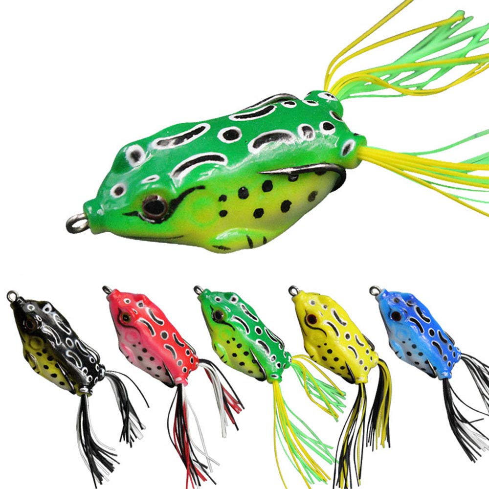 senvenelec Lure Ray Frog Topwater frog crank bait frog, soft fishing bait 3D eye frog bait and hook, fishing frog soft frog - 5 pieces.