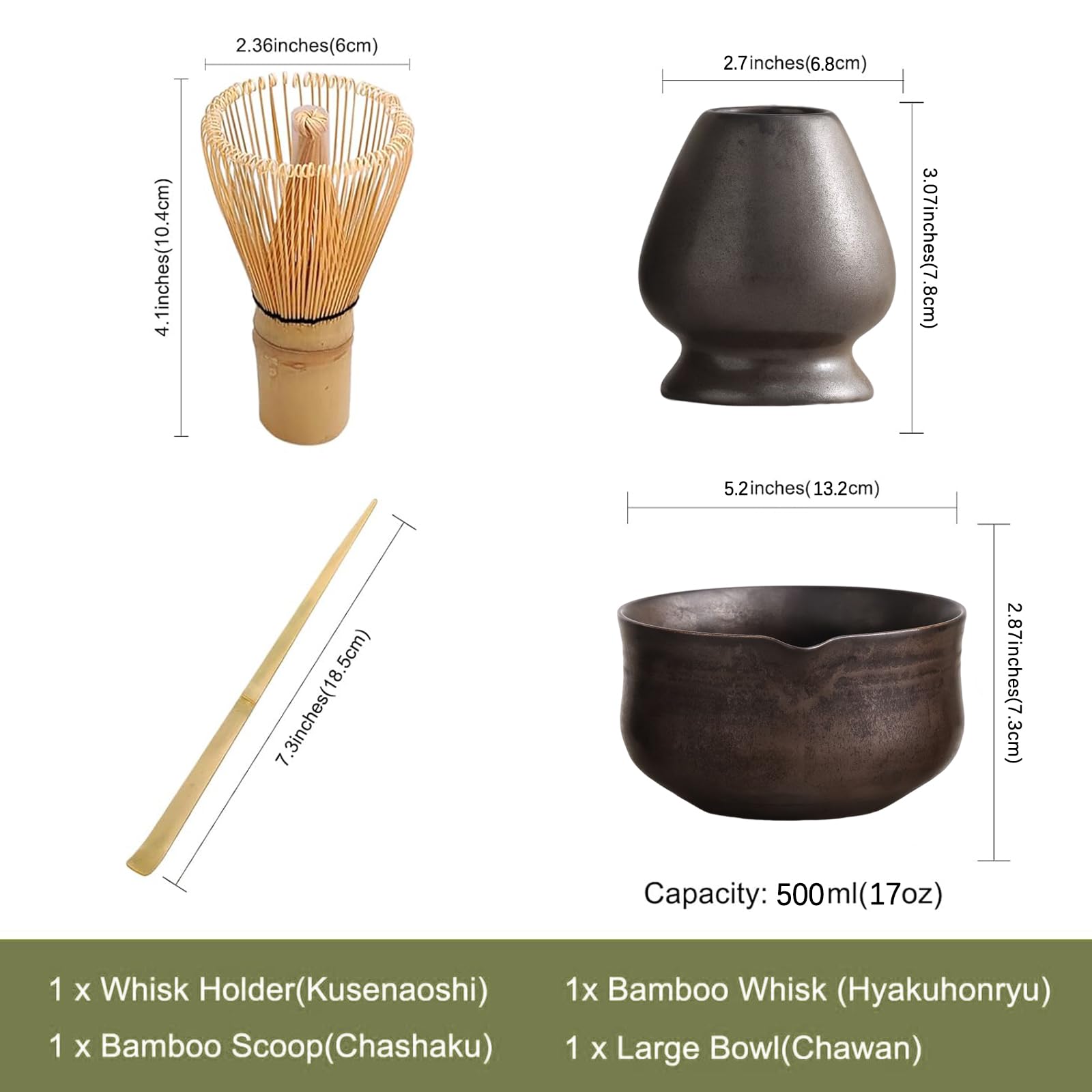 Ochcahser Matcha Set, Japanese Tea Set Includes Matcha Bowl with Spout, Matcha Whisk Holder (chasen), Bamboo Matcha Whisk and Bamboo Scoop, Ceramic Matcha Kit for Tea Lovers