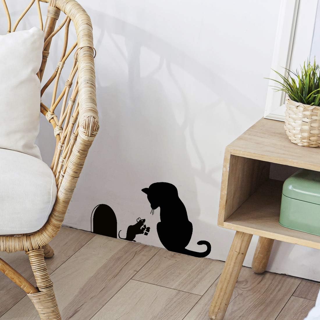 Cat Mouse Gift Wall Decal Sticker Vinyl Decals Light Switch Decor Art Kitchen Decorations Bathroom Silhouette Home Cats Cute Office Room Door Decoration Kitty car Hole Walls Stickers Bedroom Black - Image 4