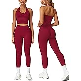Workout Sets for Women 2 Piece Seamless Halter Tank Top Scrunch Butt Lifting High Waist Leggings Gym Sets Active Wear