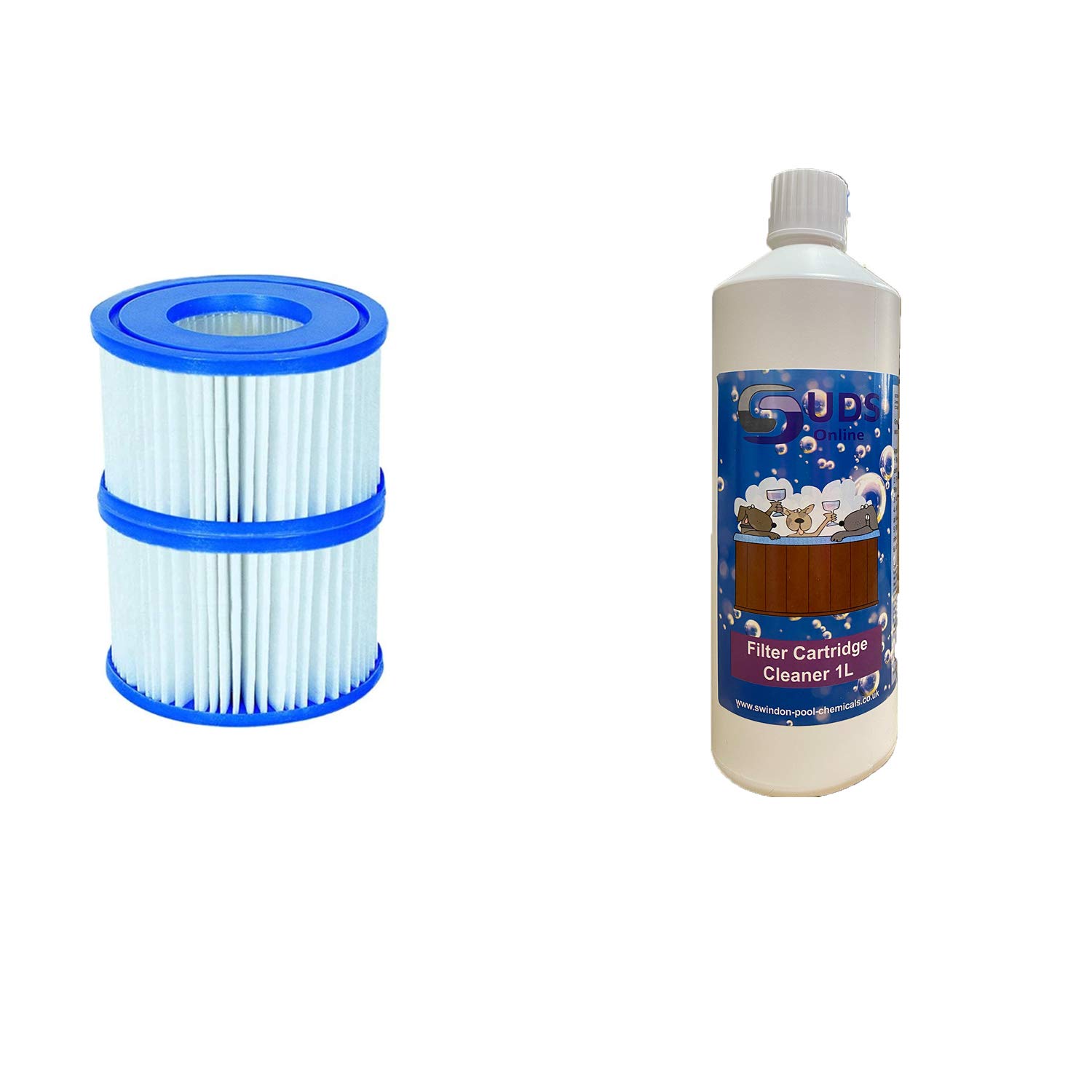 SUDS-ONLINE Filter Cartridge Cleaner With Compatible Bestway Filter Cartridge VI Replacement FOR Miami, Vegas, Monaco, Palm Springs (1 x Twin Pack + 1L)