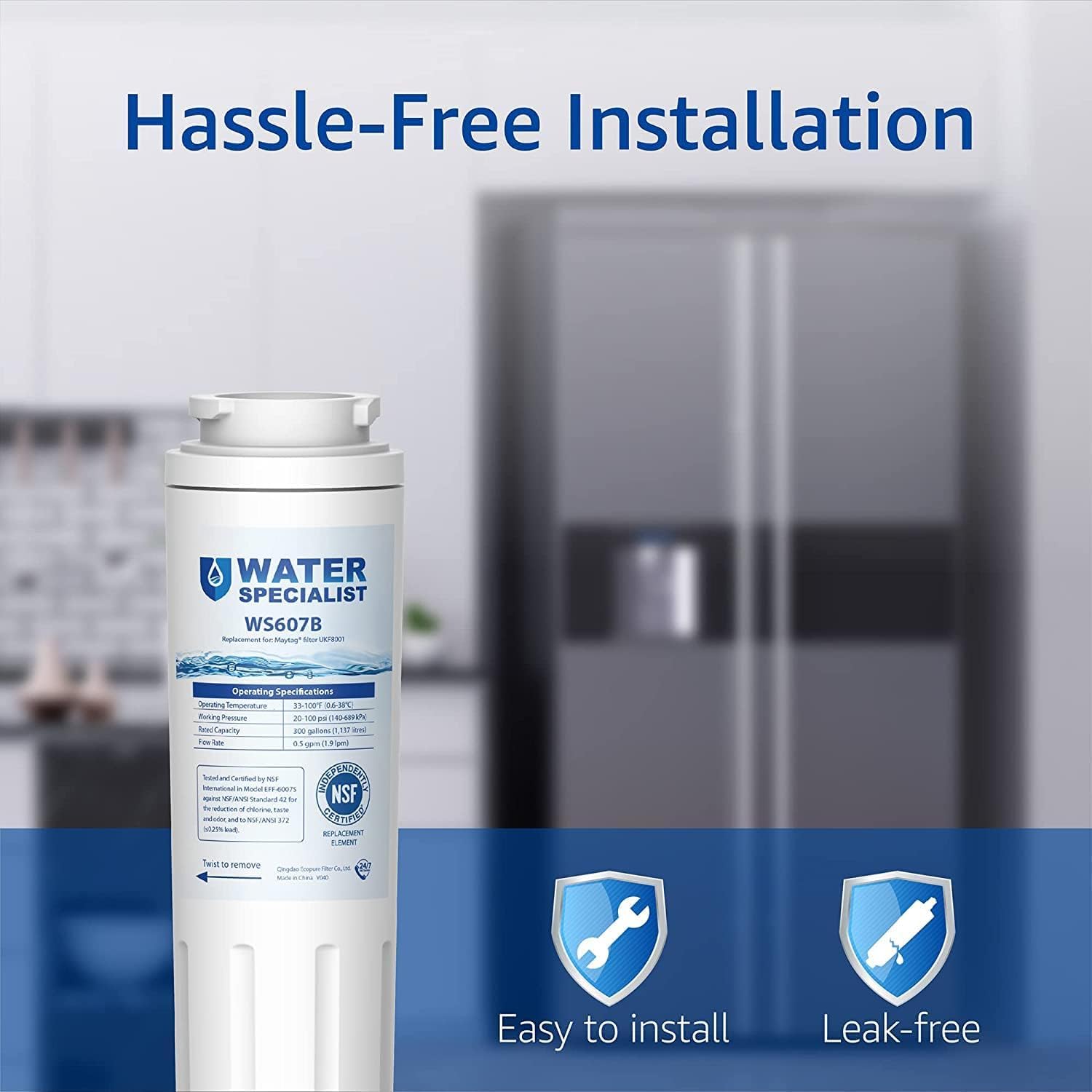 Waterspecialist UKF8001 Water Filter, Replacement for EveryDrop Filter 4, Whirlpool EDR4RXD1, 4396395, Wrx735sdbm00, Mfi2570fez Msd2651heb, Krfc300ess01, Pack of 3