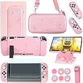 GUTIAL Accessories Kit for Nintendo Switch - Pink Cute Accessories Bundle Girly Style Pack for girls with Travel Carrying Case and Dockable Cover Case, Screen Protector, kawaii Stand, Thumb Grips