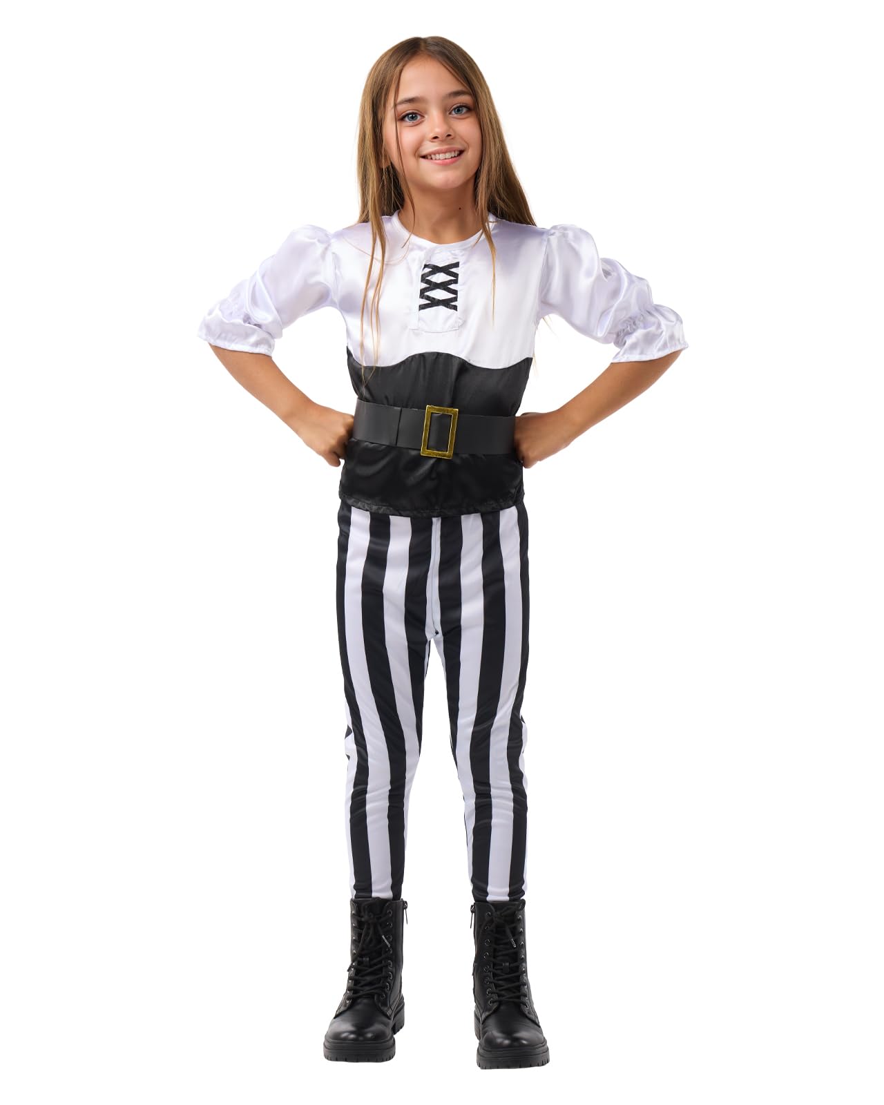 Funidelia | Striped Pirate Costumes - Black and White for girl Corsair, Buccaneer - Costumes for kids, accessory fancy dress & props for Halloween, carnival & parties - Size 5-6 years - White