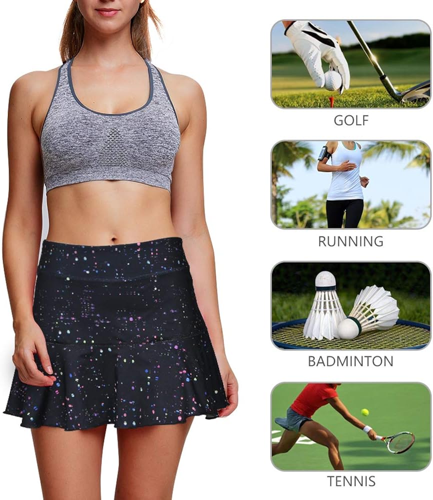 Rainbow Tree Tennis Skirts for Women,Athletic Golf Pleated Skirts with Shorts Indoor Exercise,Runs Large: Clothing