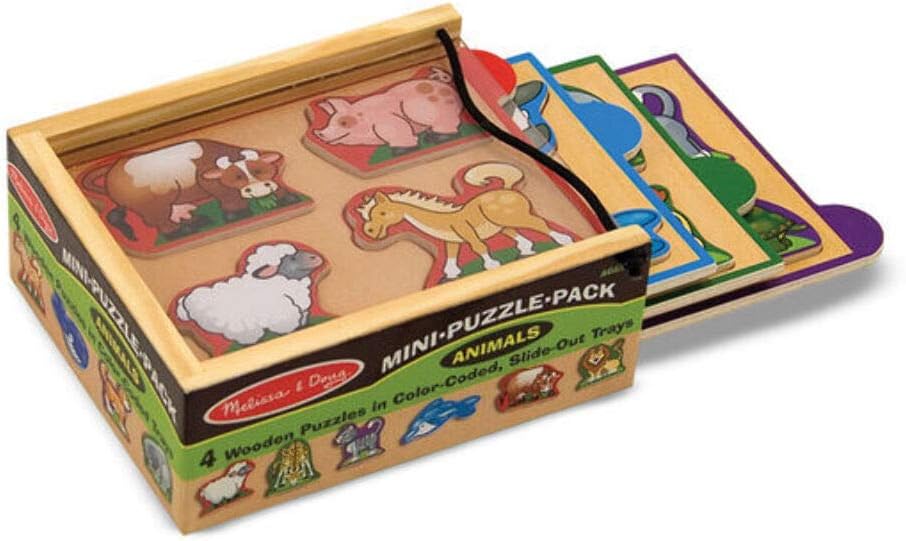 Melissa & Doug Animals Wooden Mini-Puzzle Set with Travel Case 17.8x13cm