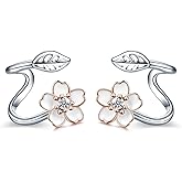 POPLYKE White Flower 925 Sterling Silver Ear Climber Flower Crawler Cuff Wraps Earrings Jewelry Gifts for Women Hypoallergenic