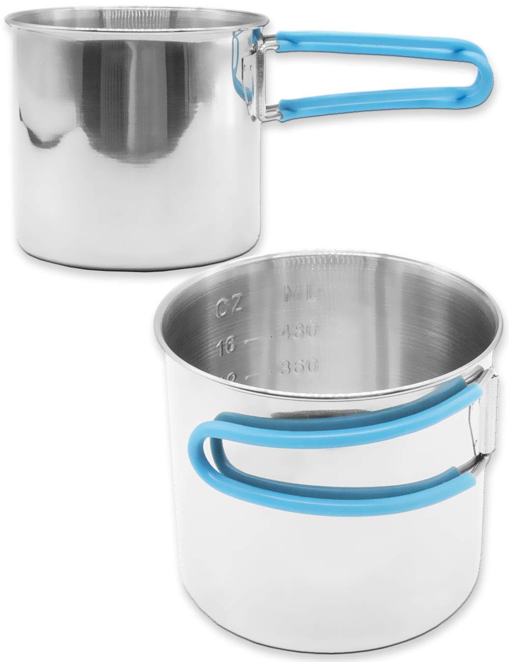 Outdoor Saxxยฎ - Outdoor Mug, Camping Cup, Camping Pot 600ml with Folding Handle, Stainless Steel for Hiking, Trekking, Camping, Mountaineering, Outdoor Adventures