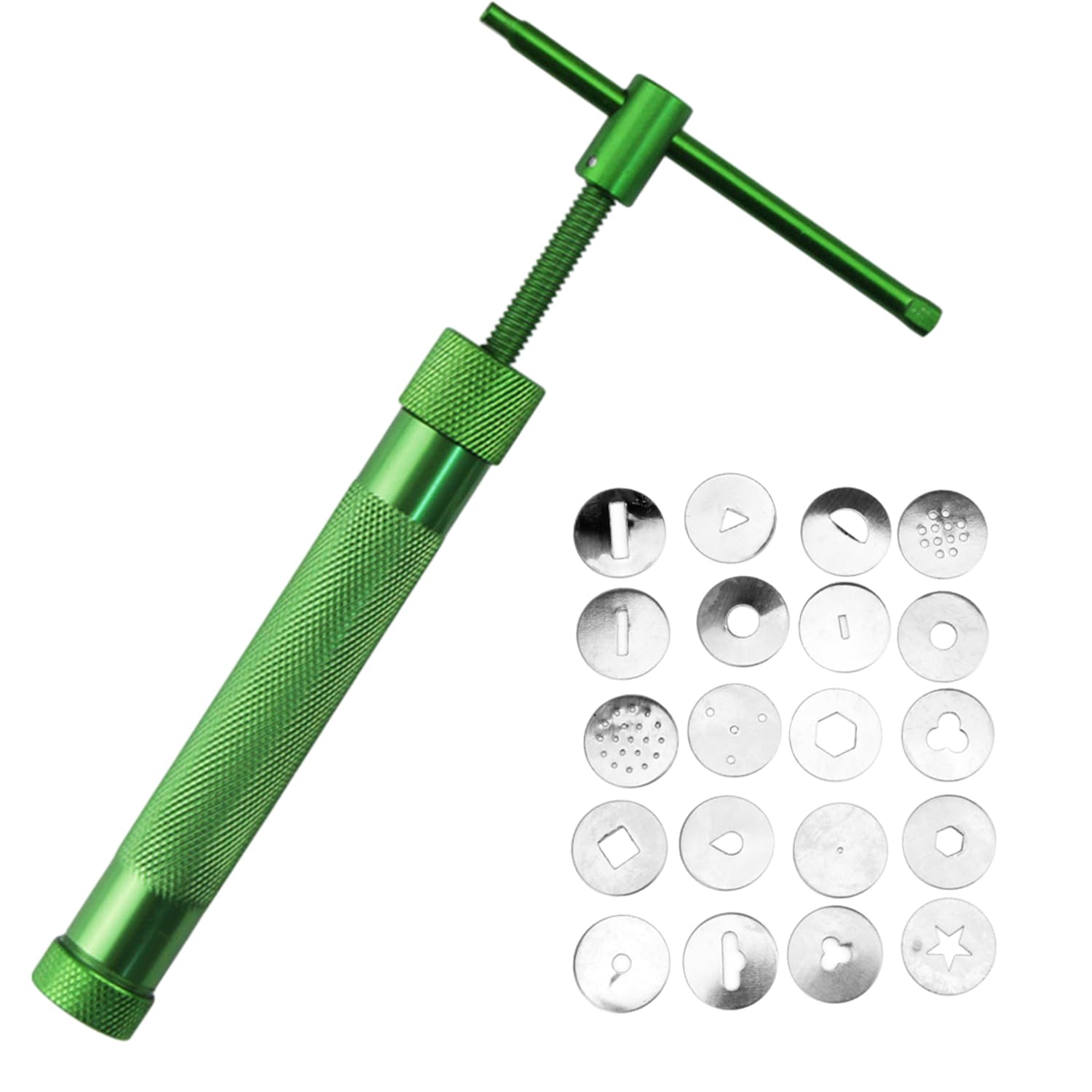 1 Clay Extruder with 20 Different Tips, Stainless Steel Extruder, Clay Cutting Machine, Clay Tools, Soft Candy, Cake Decoration Tool Set (Green)