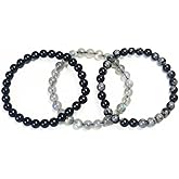 FXNPLK Natural stone bracelet set -6mm obsidian, Labrador, snowflake obsidian round bead elastic bracelet, women's stackable crystal semi precious stone bracelet, yoga bracelet jewelry gift