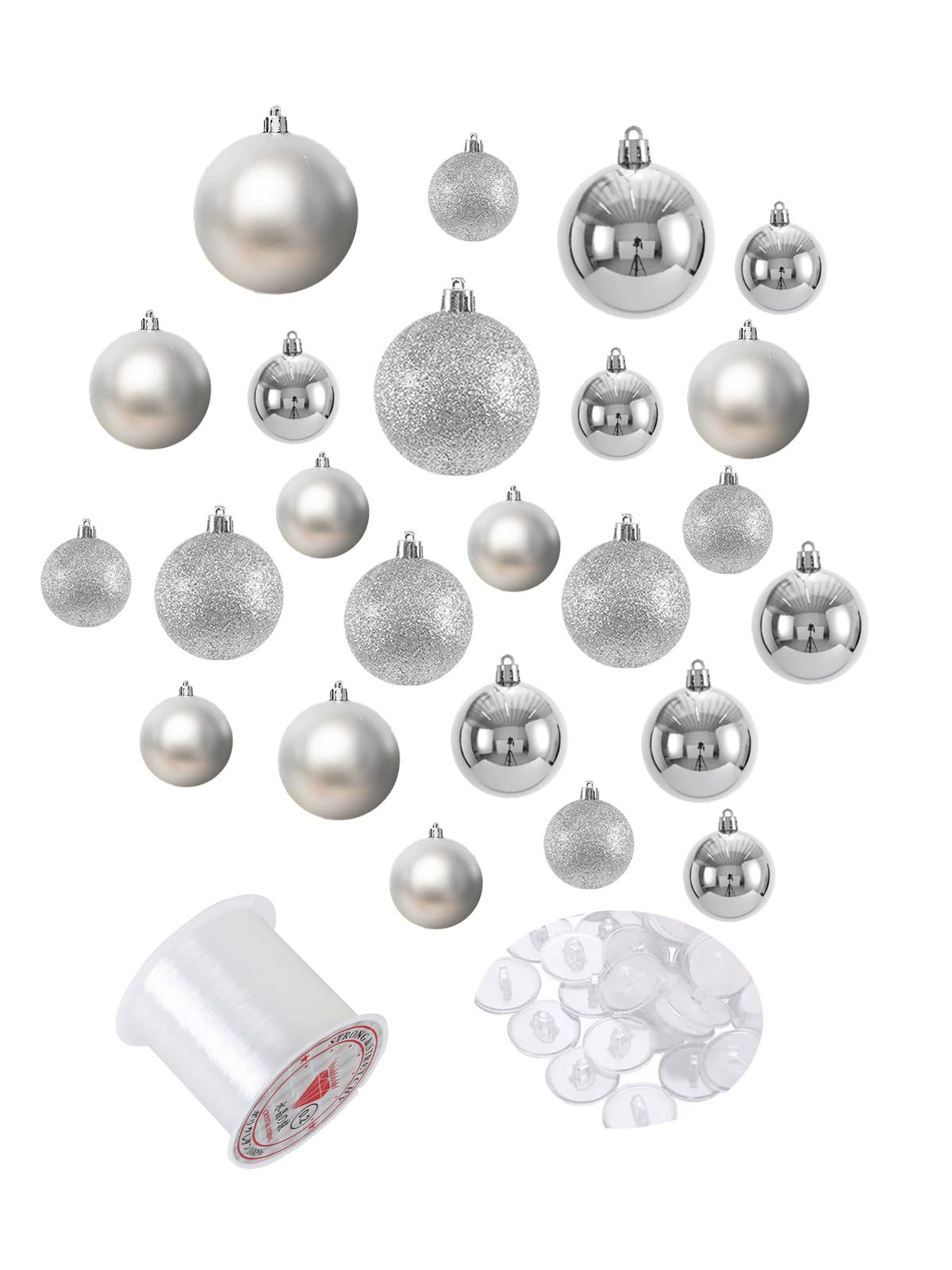 PEPAXON Christmas Ball Xmas Baubles Ceiling Hanging Christmas Ornament Festival Decoration 4cm-8cm, 24 Baubles+24 Hooks