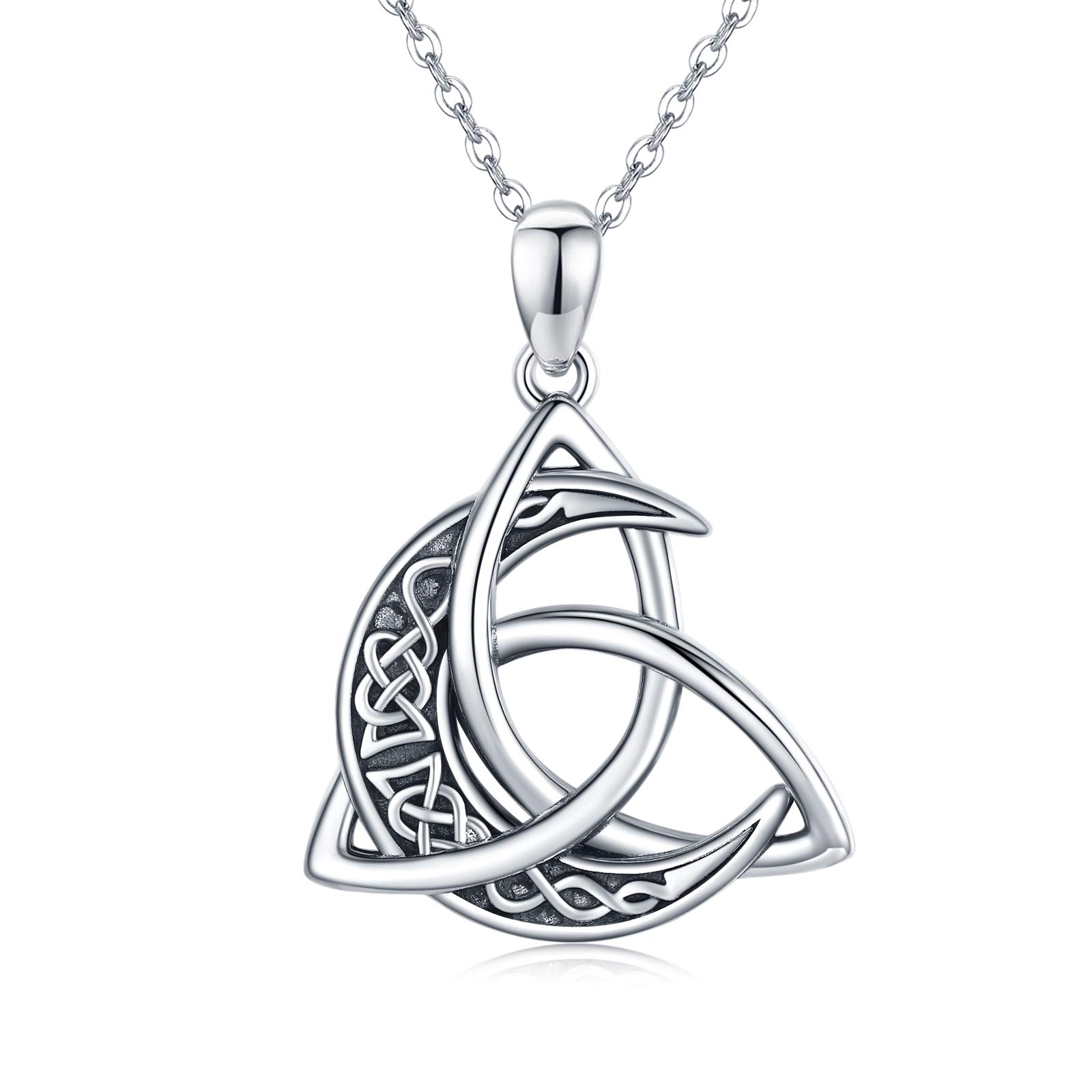 Midir&Etain Celtic Moon Necklace 925 Sterling Silver Celtic Trinity Knot Pendant Necklace Crescent Moon Goddess Necklace Jewellery Gifts for Women Teens Girlfriend