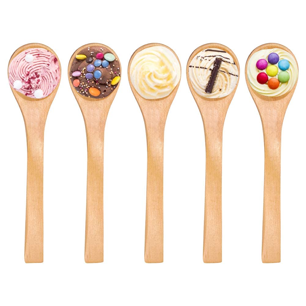 30pcs Wooden Spoons, 4.9 inch Length Mini Wood Kids Spoons for Ice-Cream Sugar Honey Coffee Teaspoon Kitchen Condiment Table Spoon