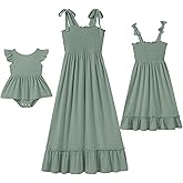 IFFEI Mommy and Me Dresses Summer Matching Outfits Spaghetti Strap Square Neck Ruffle A Line Beach Long Maxi Dress