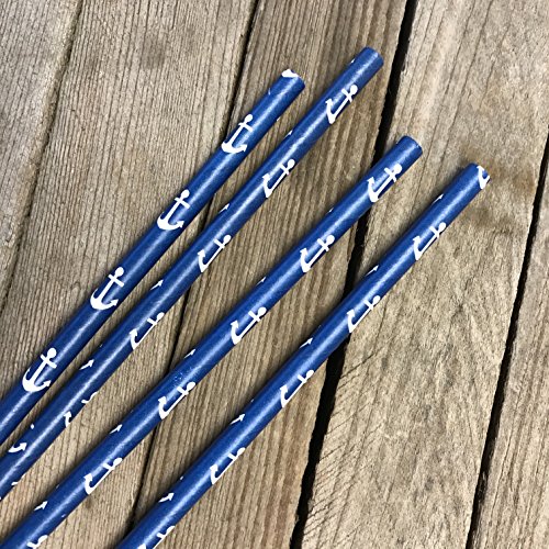 Anchor Nautical Themed Paper Straws - Navy Blue White - 7.75 Inches - 100 Pack - Outside the Box Pap - //coolthings.us