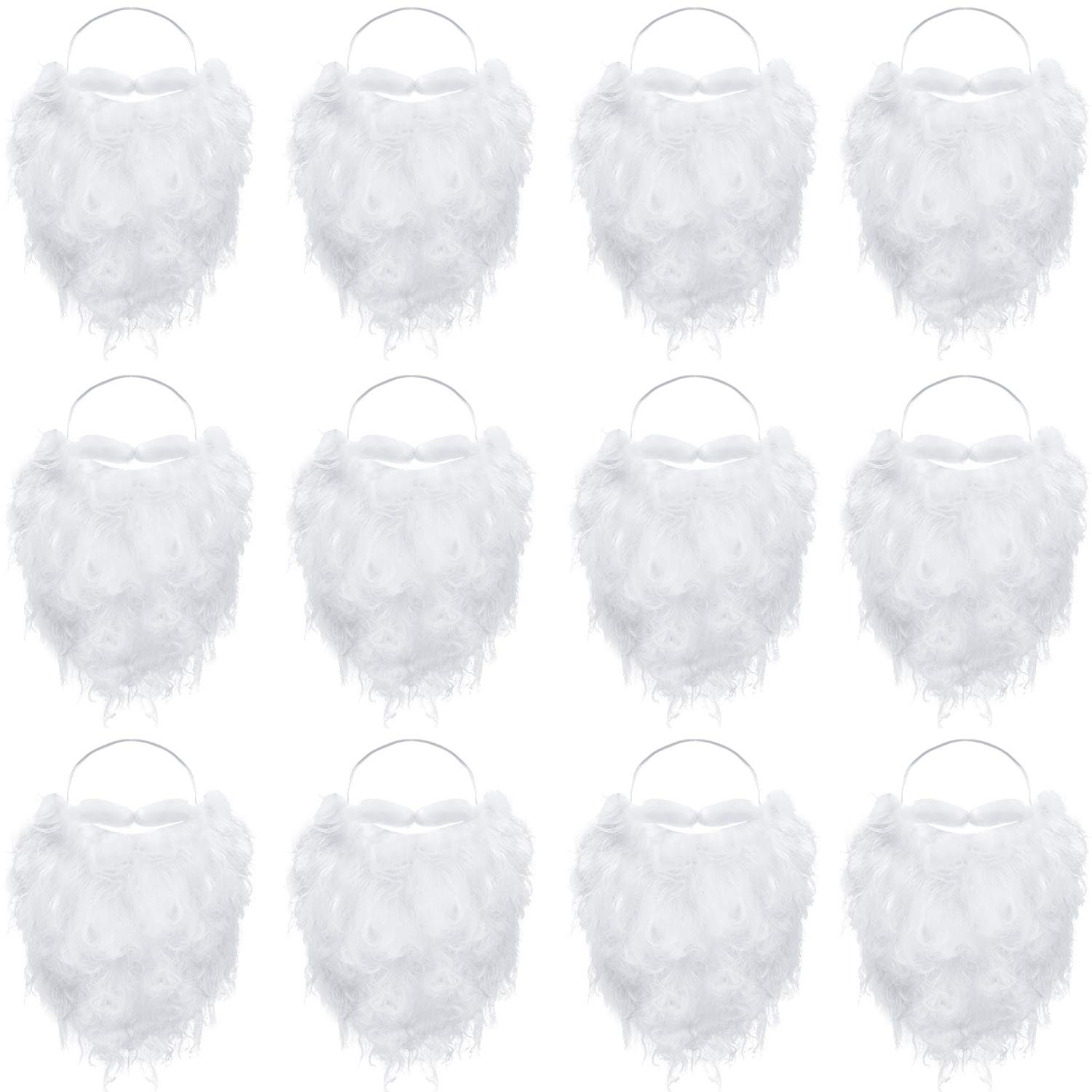 12 Pieces Funny Santa Beard Costume White Fake Beard Christmas Santa Claus Beard Costume Accessories for Boys Girls and Adults Disguise Santa Claus on Christmas Party